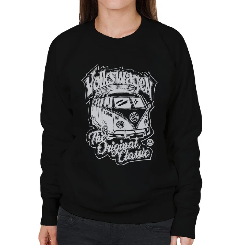 Volkswagen Original Classic T1 Camper Women's Sweatshirt Hoodie with Ribbed Hem Stretchable Secure