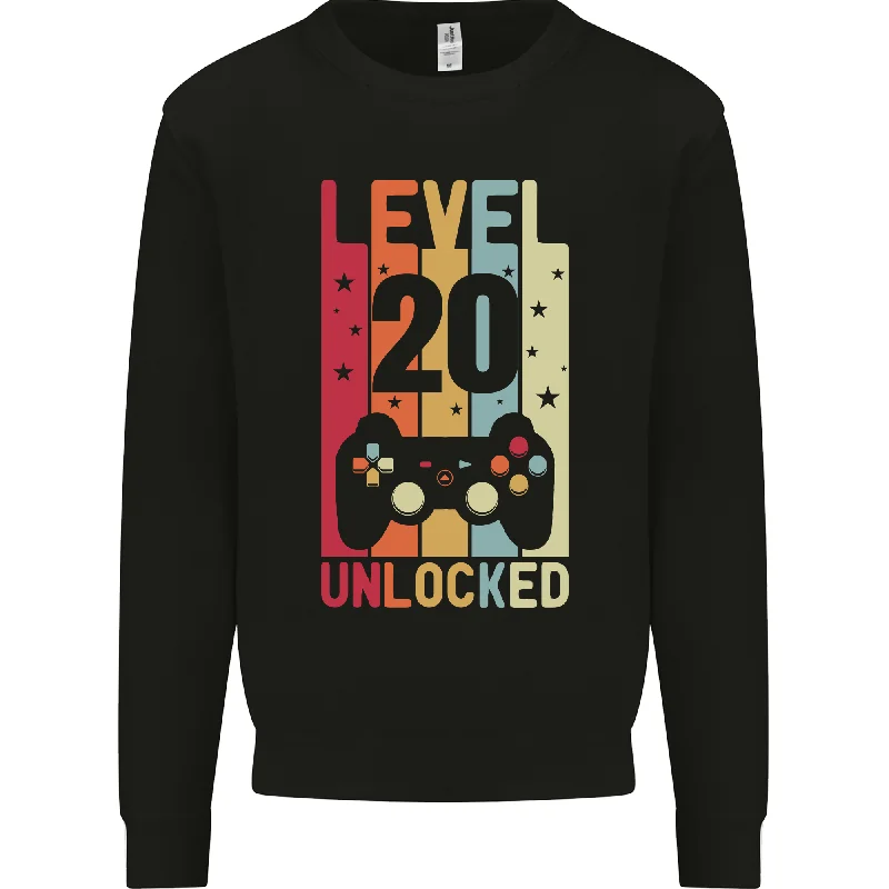 20th Birthday 20-Year-Old Level Up Gaming Men's Sweatshirt Jumper Hoodie with Monochrome Minimalist Simple