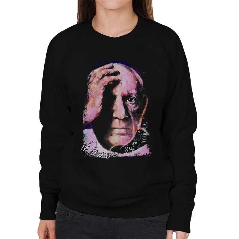 Sidney Maurer Original Portrait Of Pablo Picasso Close Up Women's Sweatshirt Hoodie with Hidden Zipper Minimalist Clean