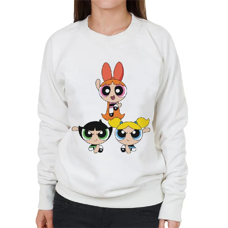 Powerpuff Girls Action Pose Women's Sweatshirt Hoodie with Hem Elastic Stretchable Comfortable