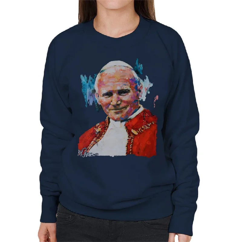 Sidney Maurer Original Portrait Of Pope John Paul II Women's Sweatshirt Hoodie with Raw Hem Edgy Unfinished