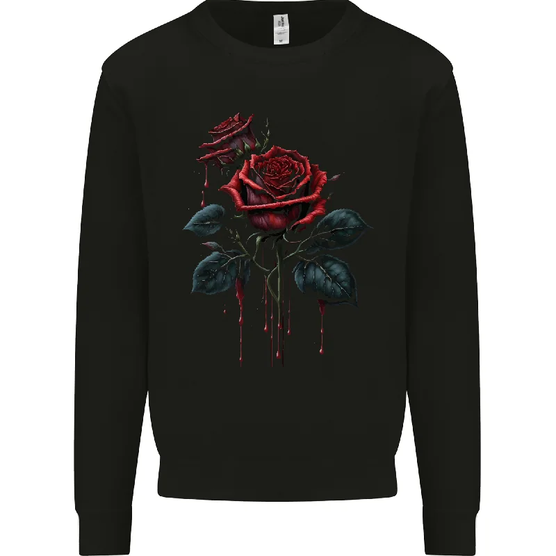 2 Roses Dripping With Blood Gothic Goth Mens Sweatshirt Jumper Hoodie with Half-Zip Sporty Casual