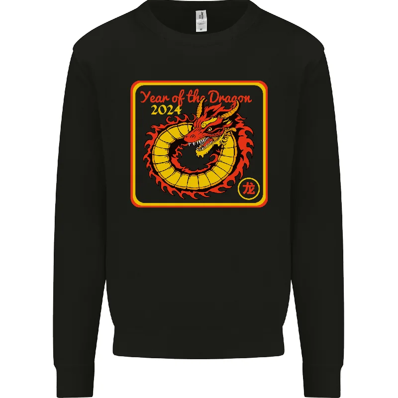 2024 Year of the Dragon Mens Sweatshirt Jumper Hoodie with Elastic Cuffs Stretchable Comfortable