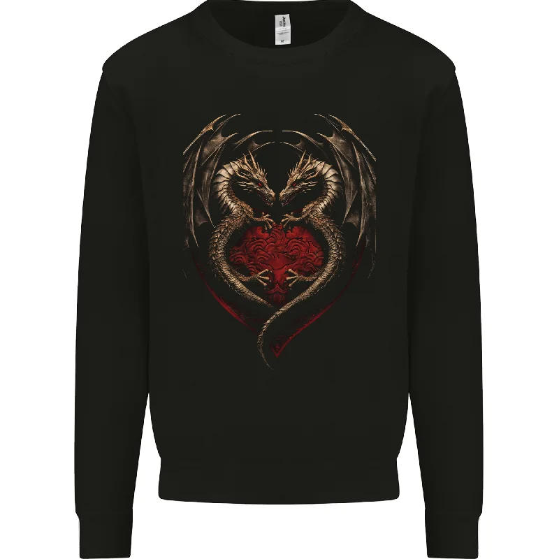 2 Fantasy Dragons in a Heart Shape Gothic Goth Mens Sweatshirt Jumper Hoodie with Turtle Neck Cozy Winter