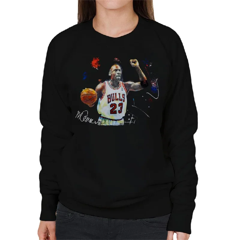 Sidney Maurer Original Portrait Of Michael Jordan Chicago Bulls Basketball Women's Sweatshirt Hoodie with Color Block Contrast Stylish