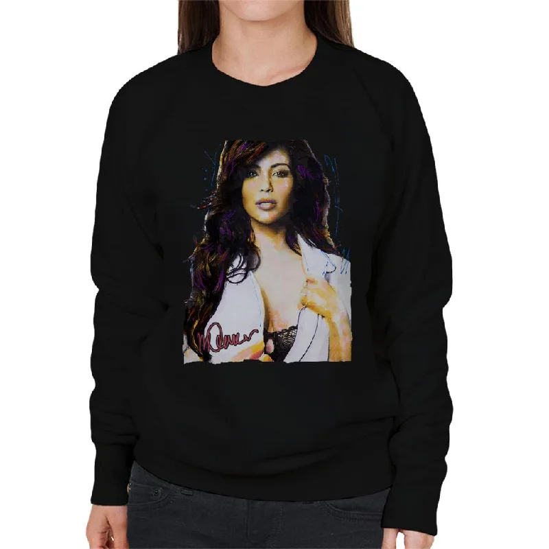 Sidney Maurer Original Portrait Of Reality Star Kim Kardashian Women's Sweatshirt Hoodie with Fur Luxurious Winter