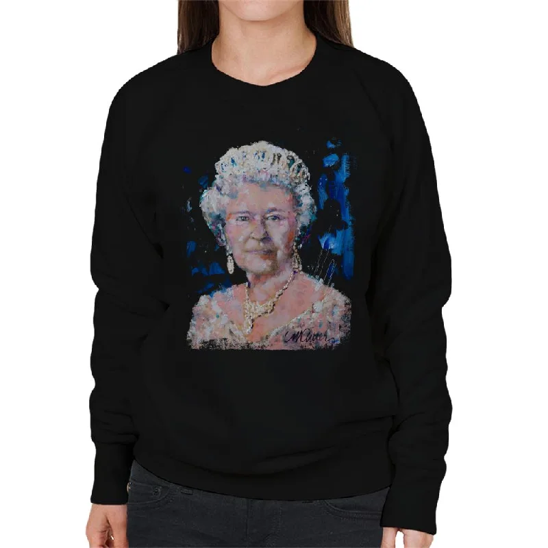 Sidney Maurer Original Portrait Of Queen Elizabeth II Women's Sweatshirt Hoodie with Drawcord Adjustable Secure