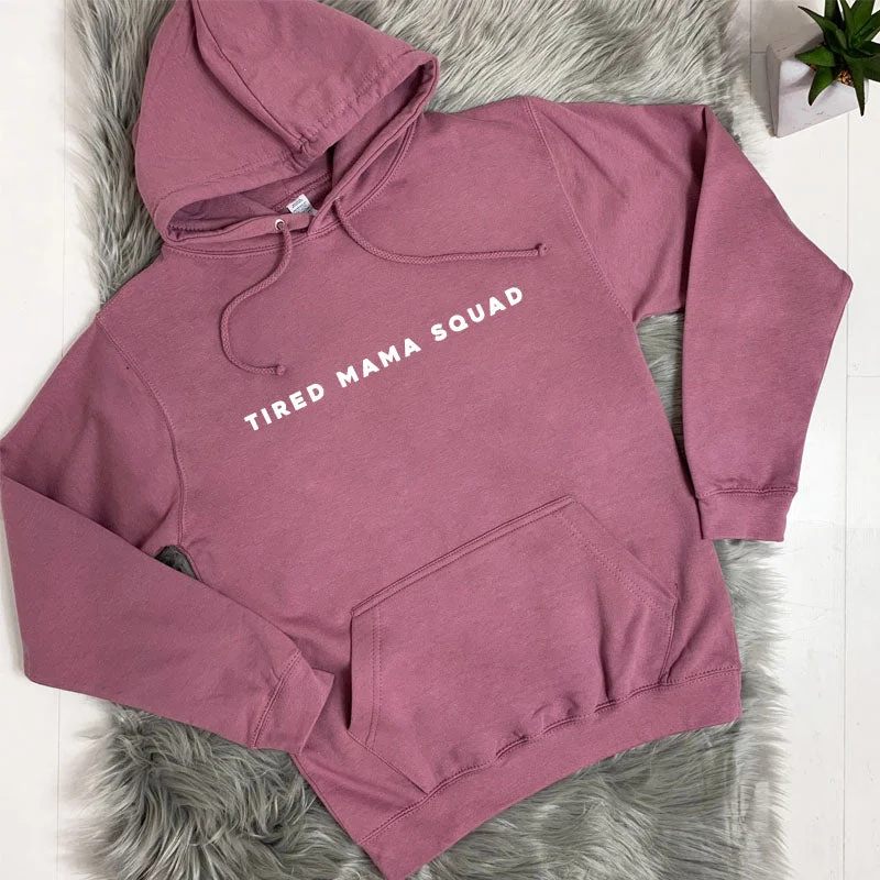 Tired Mama Squad Basic Hoodie (MRK X) Hoodie with Applique Textured Unique