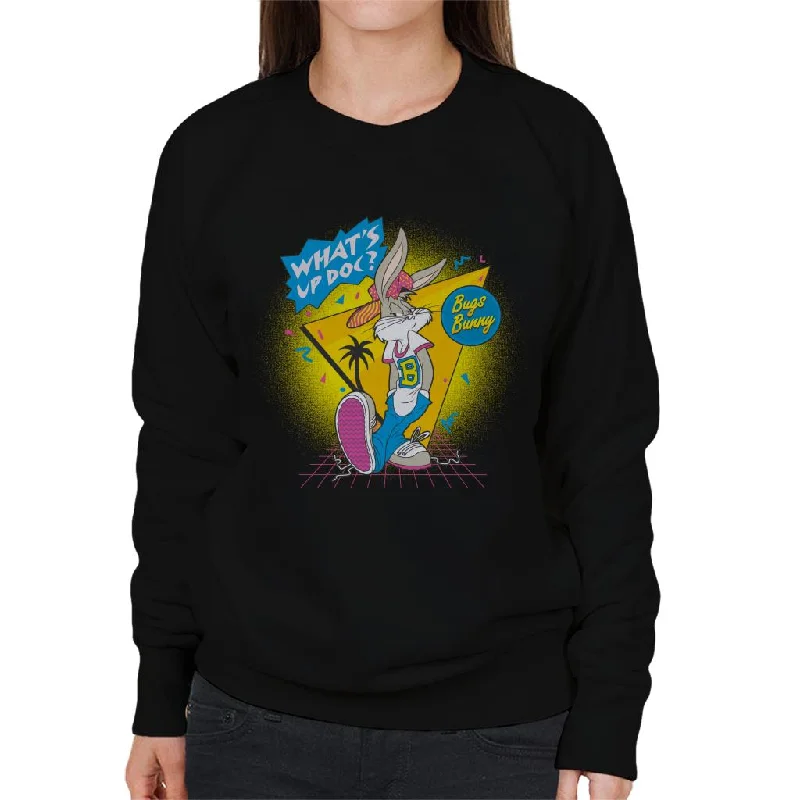 Looney Tunes Retrowave Bugs Bunny Women's Sweatshirt Hoodie with Batwing Sleeves Loose Dramatic