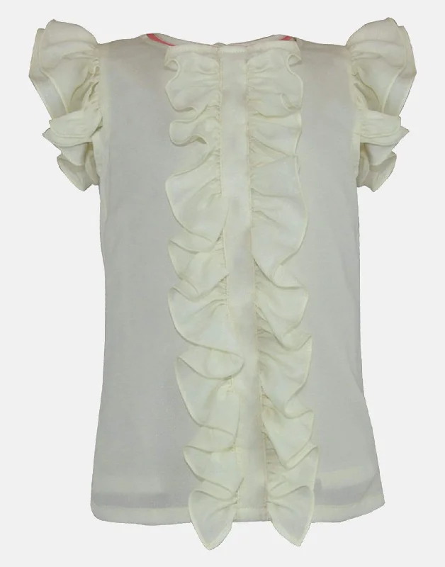 Isla: Cream shimmer ruffle blouse Sleeveless Summer Blouse