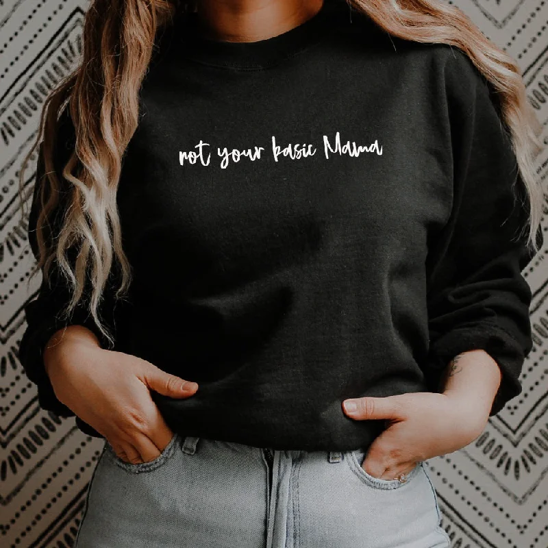 Not Your Basic Mama Sweatshirt (MRK X) Hoodie with Hem Embroidery Detailed Premium