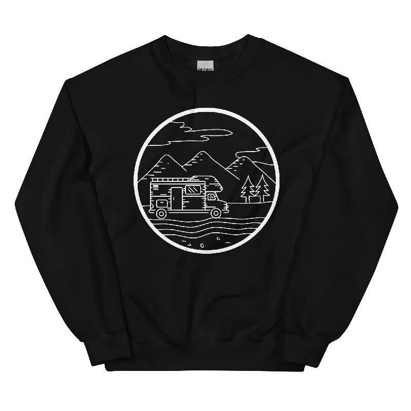 Berge - Camping Van - (13) - Sweatshirt (Unisex) Hoodie with Hem Contrast Bold Stylish