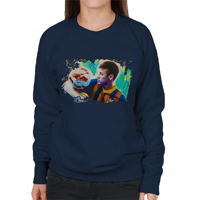 Sidney Maurer Original Portrait Of Neymar Barcelona Women's Sweatshirt Hoodie with Hem Applique Textured Unique