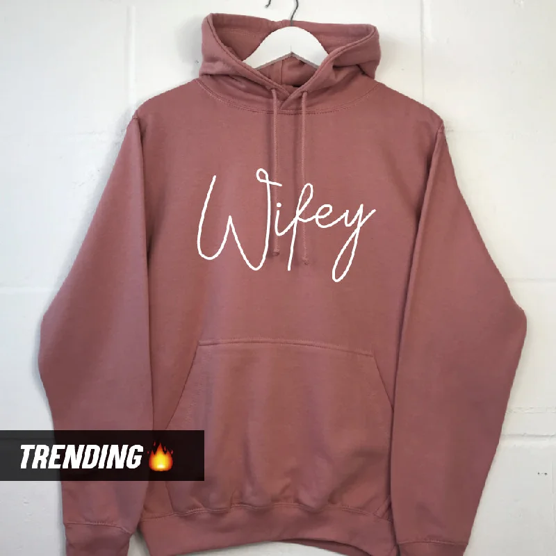 Wifey Script Hoodie (MRK X) Hoodie with Hem Patch Decorative Personalized