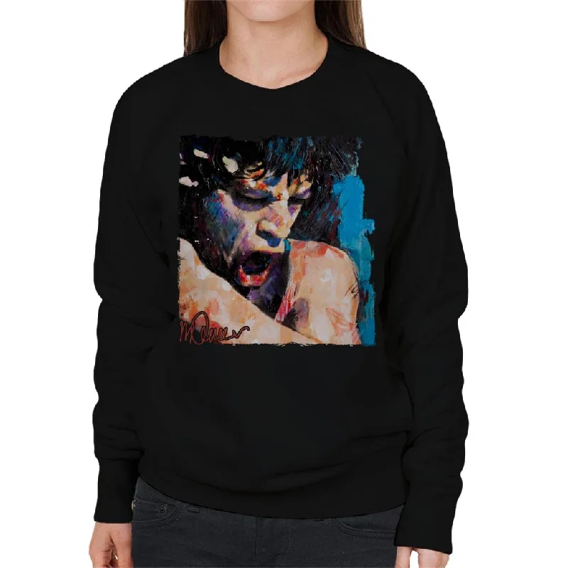 Sidney Maurer Original Portrait Of Mick Jagger Shouting Women's Sweatshirt Hoodie with Magnetic Closure Innovative Modern