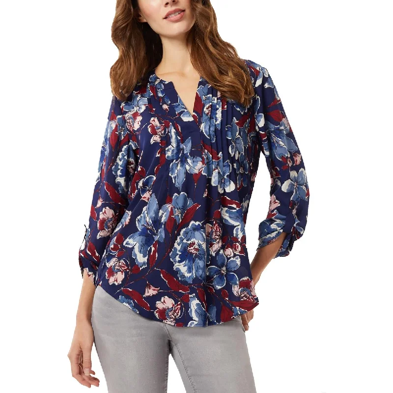 Womens Floral Pintuck Blouse Office-Ready Blouse