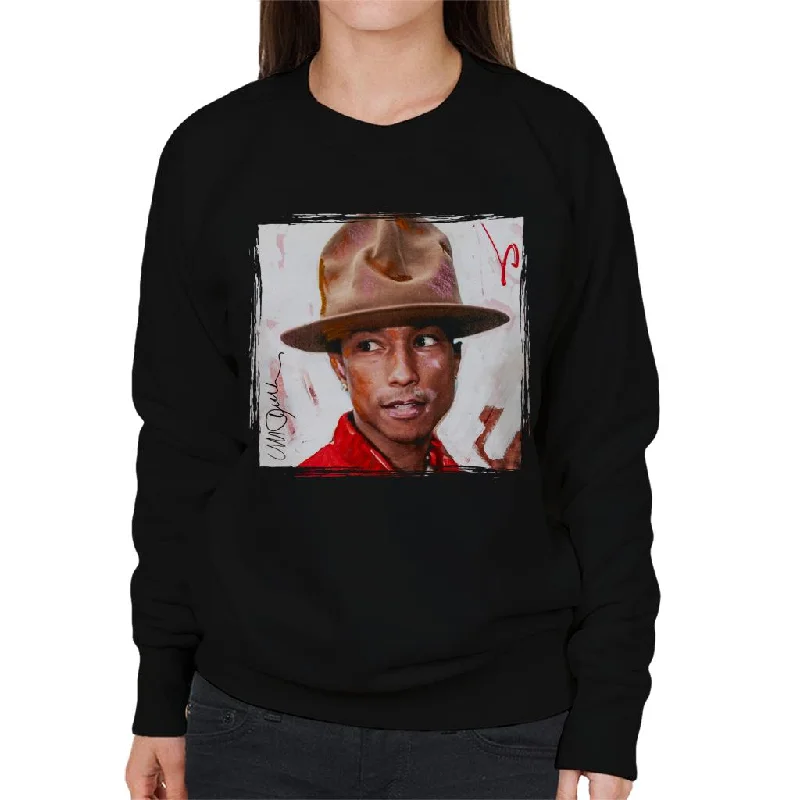 Sidney Maurer Original Portrait Of Pharrel Williams The Hat Women's Sweatshirt Hoodie with Hood Adjustable Protection