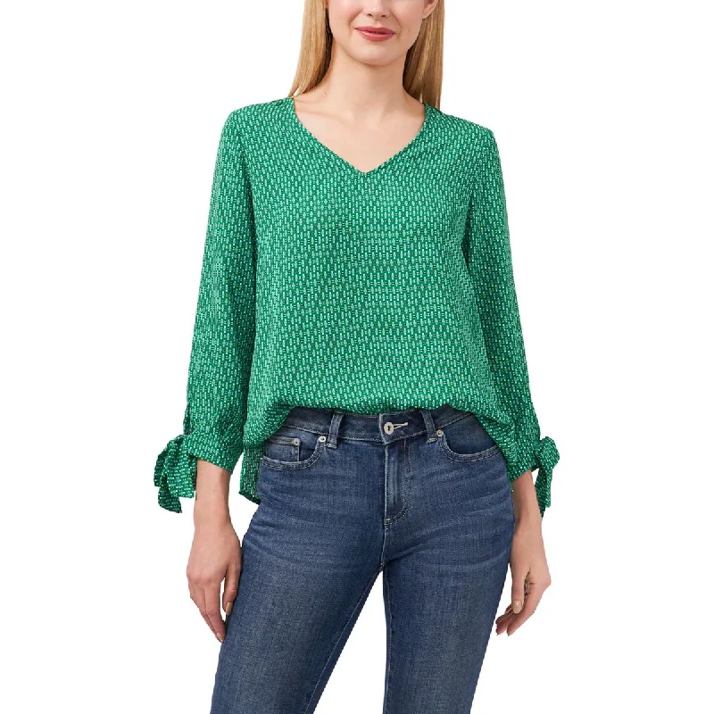 Womens V Neck Side Slit Blouse Soft Knit Blouse