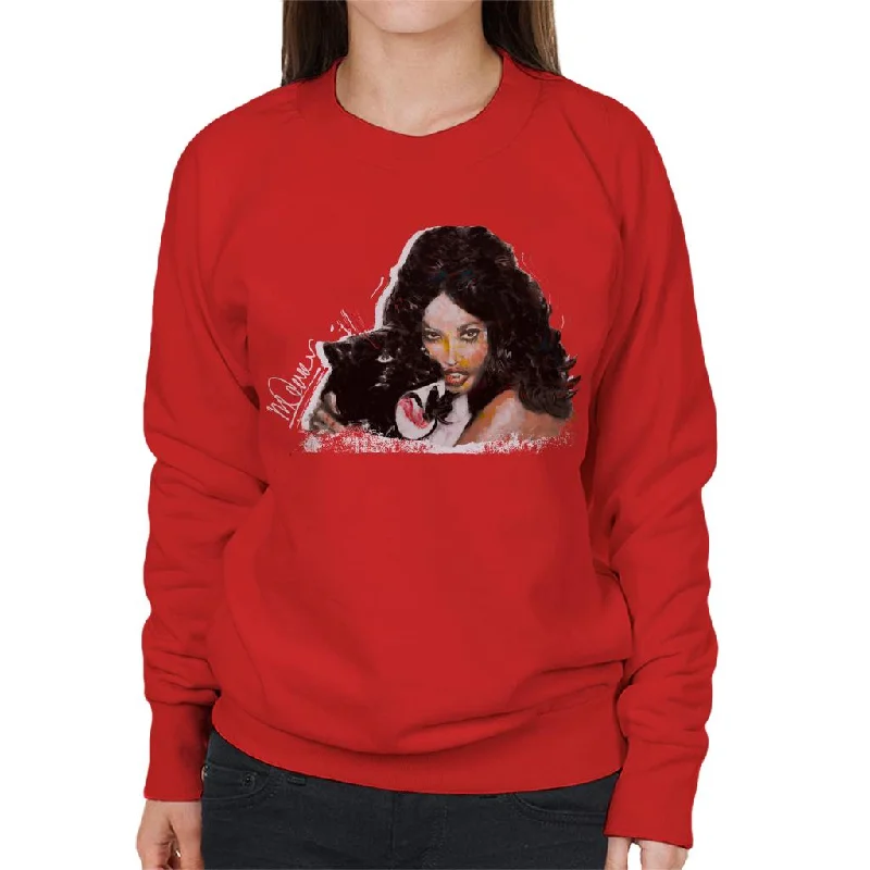 Sidney Maurer Original Portrait Of Naomi Campbell Panther Women's Sweatshirt Hoodie with Metallic Shiny Futuristic