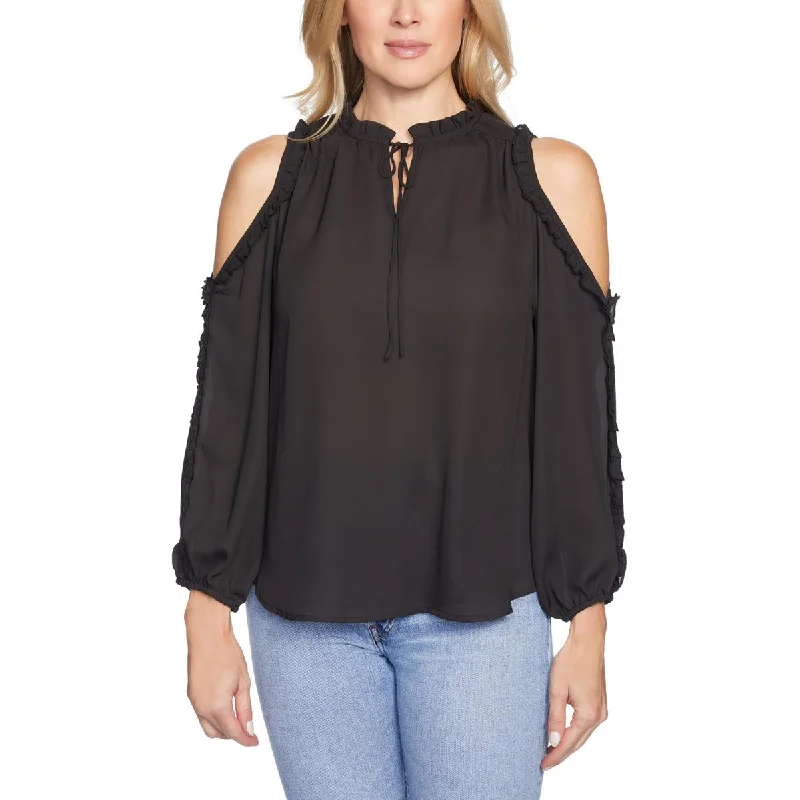 Womens Solid Cold Shoulder Blouse Soft Knit Blouse