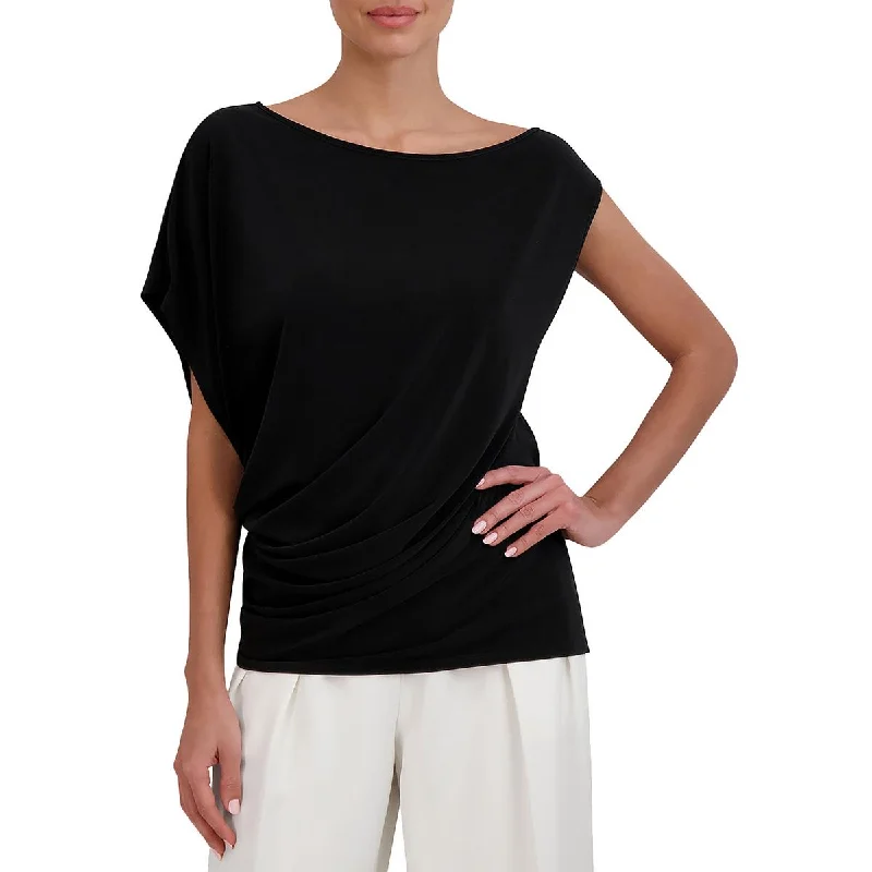 Womens One Shoulder Drapey Blouse Lightweight Chiffon Blouse