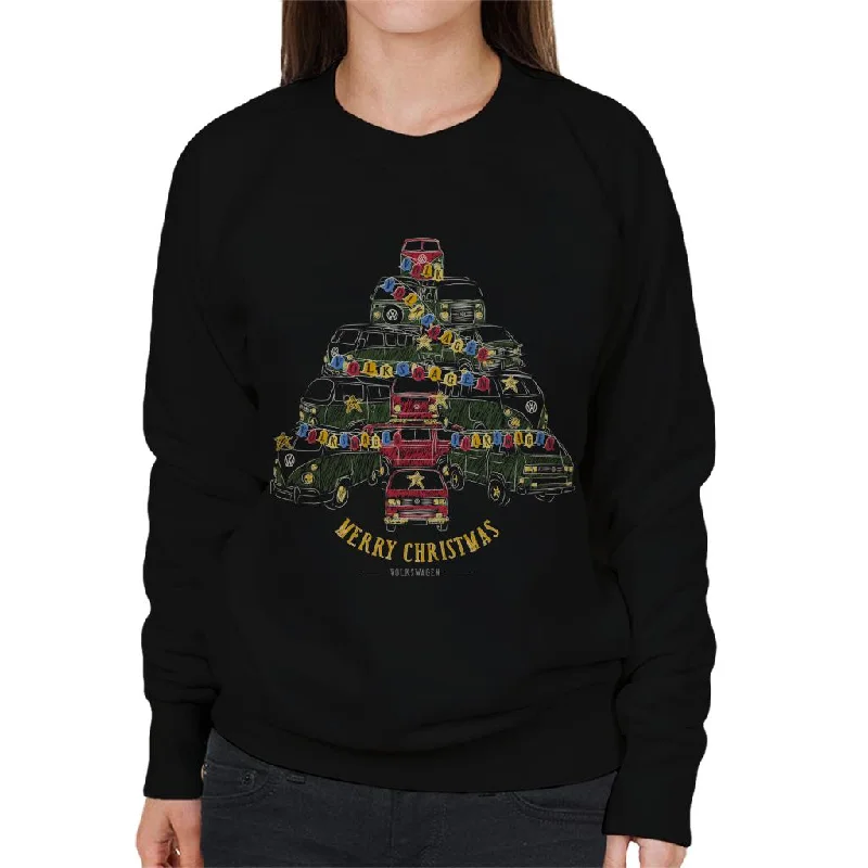 Volkswagen Christmas Tree Campers Women's Sweatshirt Hoodie with Tied Waist Feminine Flattering