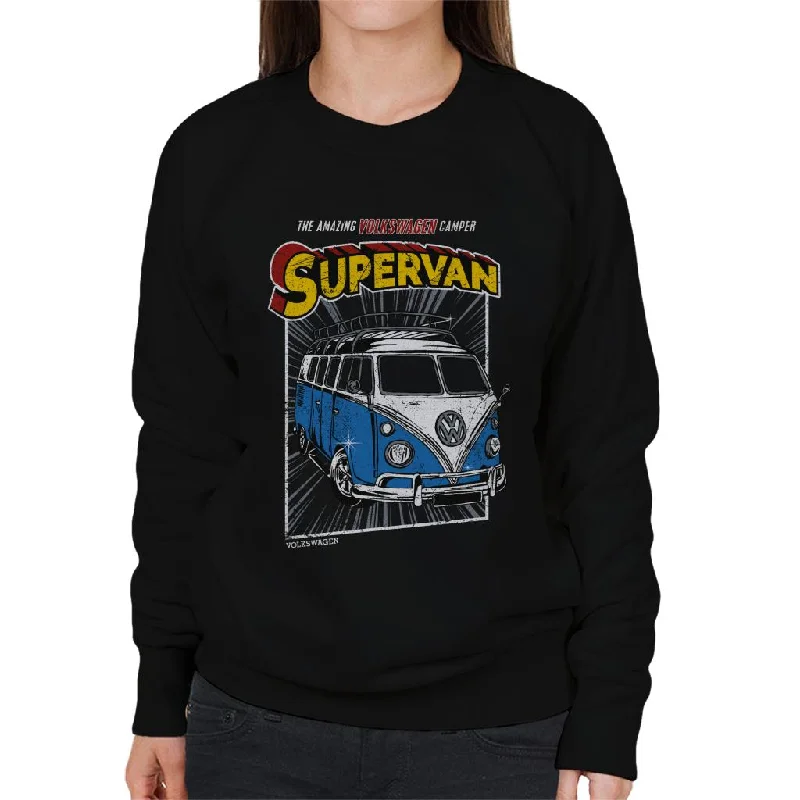 Volkswagen Comic Book Supervan Camper Women's Sweatshirt Hoodie with Reflective Safety Nightwear