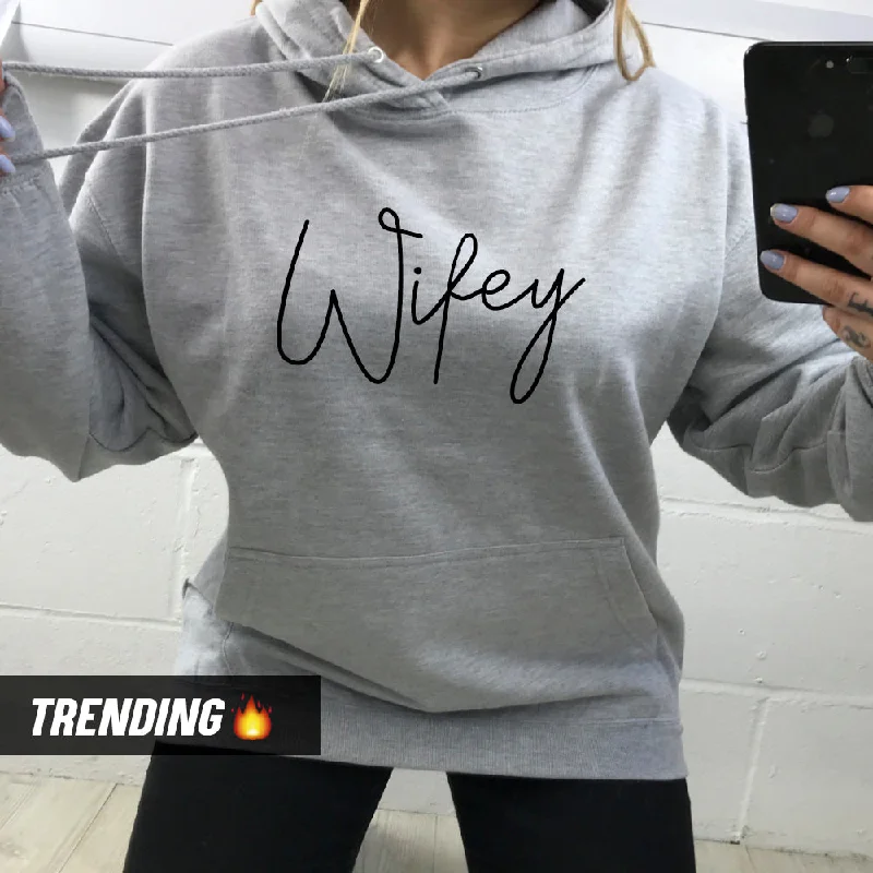 Wifey Script Hoodie (MRK X) Hoodie with Oversized Fit Loose Comfortable