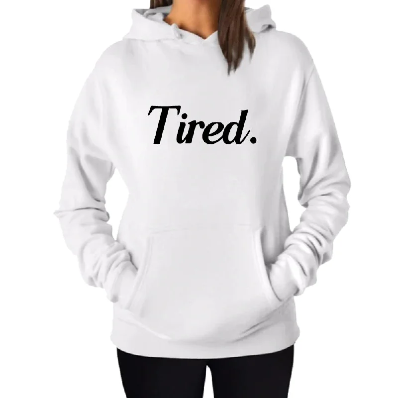 Tired Script Hoodie (MRK X) Hoodie with Hem Fringe Bohemian Relaxed