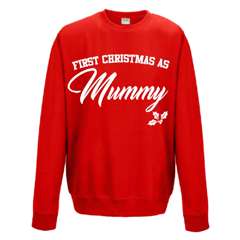 First Christmas As Mummy Classic Script Red Sweatshirt (MRK X) Hoodie Crop Top Short Trendy