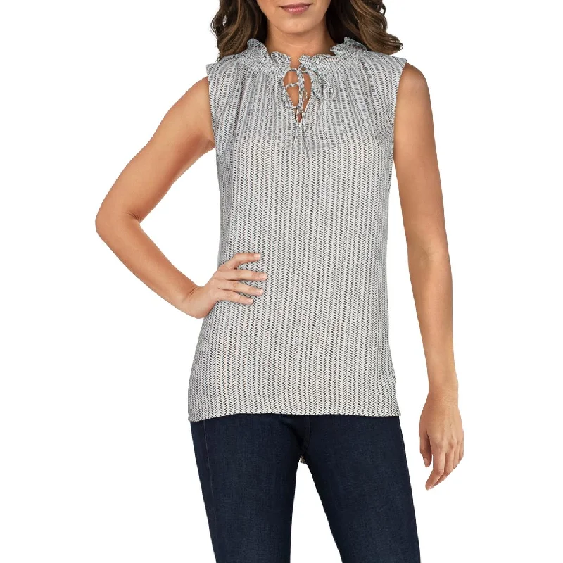 Womens Printed Sleeveless Blouse Wrap Front Blouse