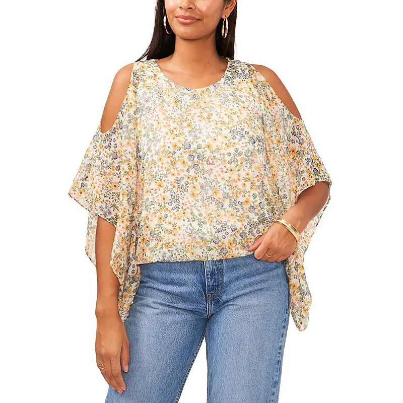 Womens Floral Cold Shoulder Blouse Embroidered Cotton Blouse