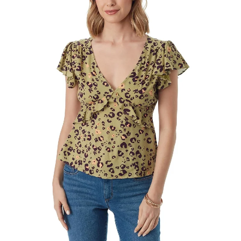 Womens Cut-Out Back V-Neck Blouse Embroidered Cotton Blouse