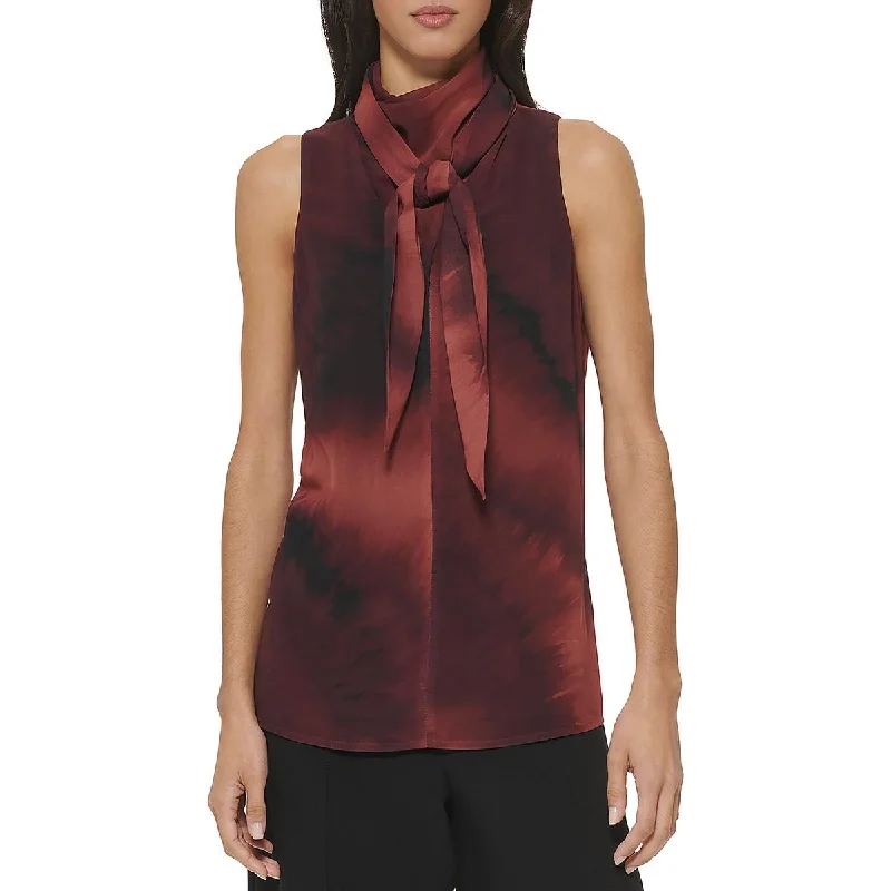 Womens Tie-Neck Sleeveless Blouse Elegant Peplum Blouse