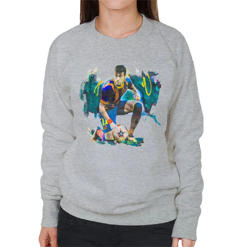 Sidney Maurer Original Portrait Of Neymar Barcelona FC Women's Sweatshirt Hoodie with Turtle Neck Cozy Winter