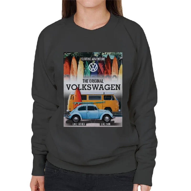 Volkswagen Beetle & Camper Surfing Adventure Women's Sweatshirt Hoodie with Hem Lace Feminine Delicate