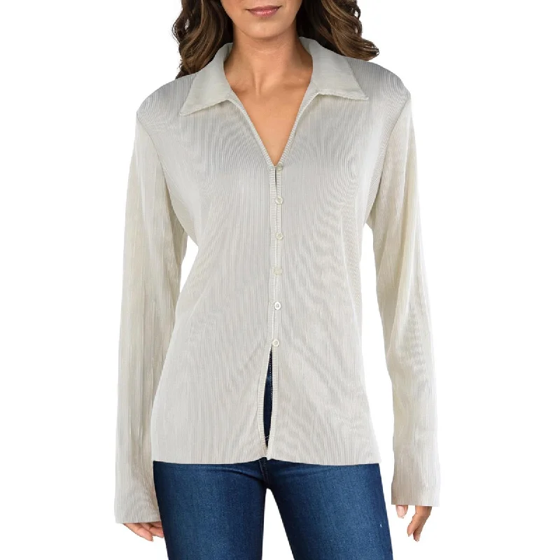 Womens Polyester Ribbed Blouse Off-Shoulder Wrap Blouse