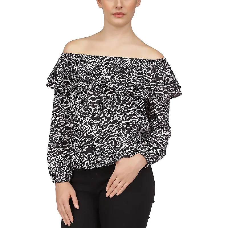 Womens Ruffled Off The Shoulder Blouse Sheer Mesh Blouse