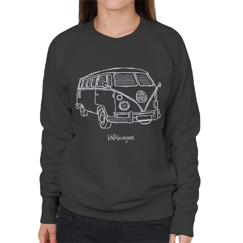 Volkswagen T1 Camper Dots Doodle Women's Sweatshirt Hoodie with Longline Fit Extended Stylish