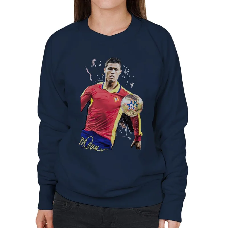 Sidney Maurer Original Portrait Of Portugal Striker Cristiano Ronaldo Women's Sweatshirt Hoodie with Crew Neck Simple Timeless