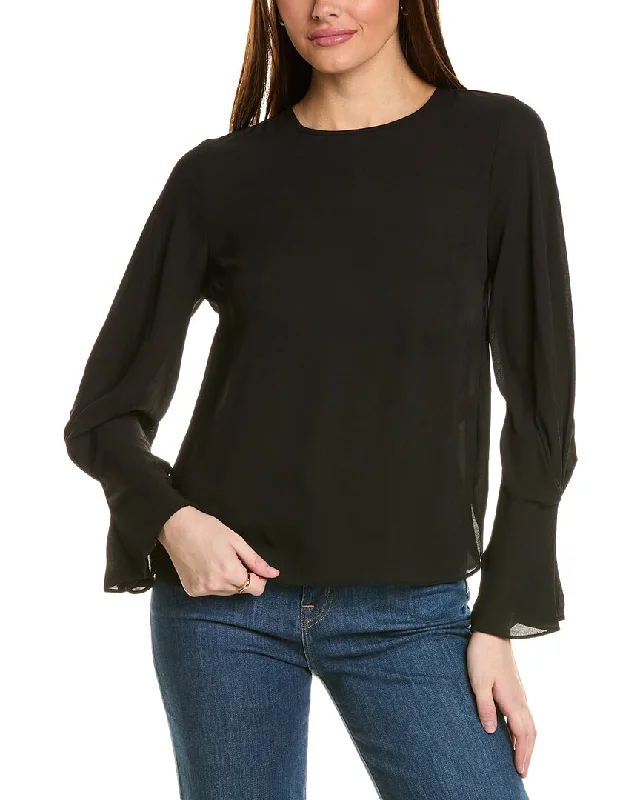 T Tahari Keyhole Blouse Airy Cotton Blouse