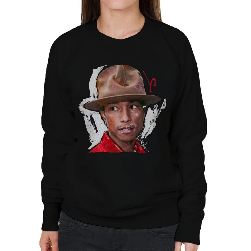 Sidney Maurer Original Portrait Of Pharrel Williams Hat Women's Sweatshirt Hoodie with Crew Neck Simple Timeless