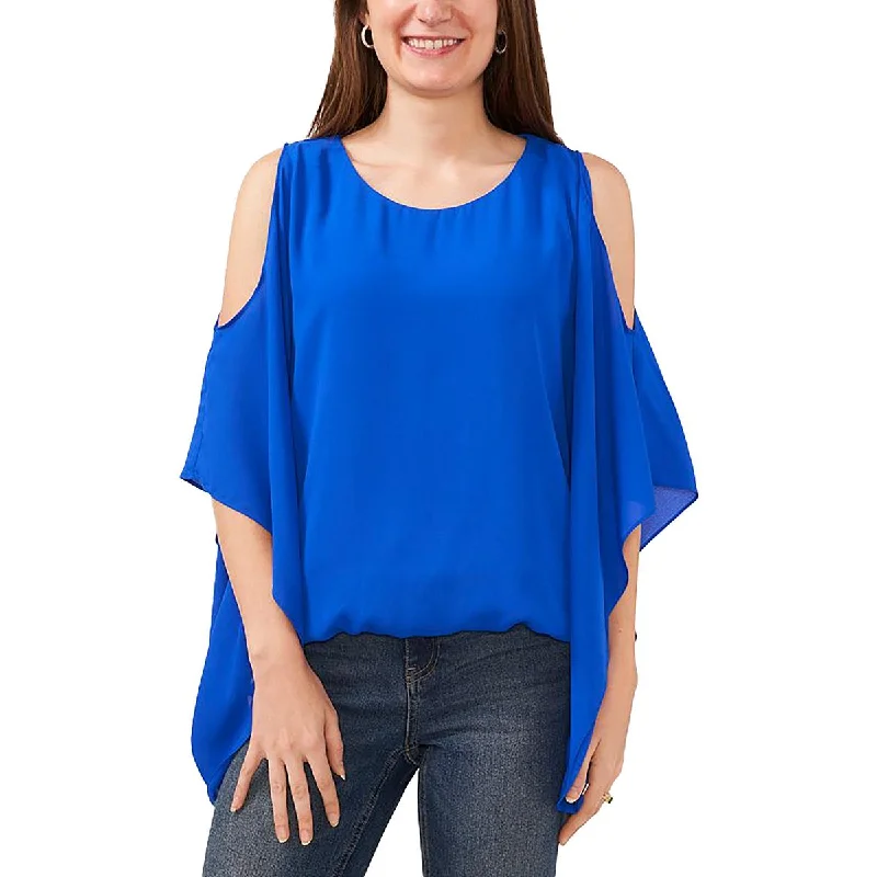 Womens Cold Shoulder Cape Sleeve Blouse Casual Relaxed Blouse