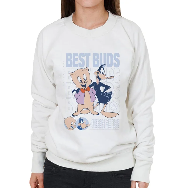 Looney Tunes Porky Pig Daffy Duck Best Buds Women's Sweatshirt Hoodie with Snap Buttons Easy Quick