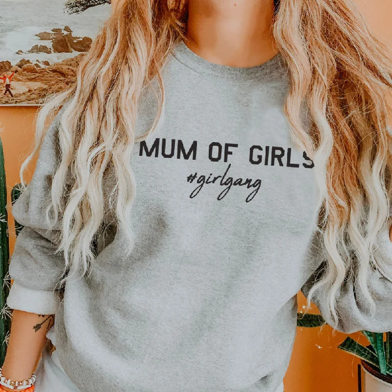 Mum of Girls (#GirlGang) Sweatshirt (MRK X) Hoodie with Hem Drawcord Adjustable Customizable