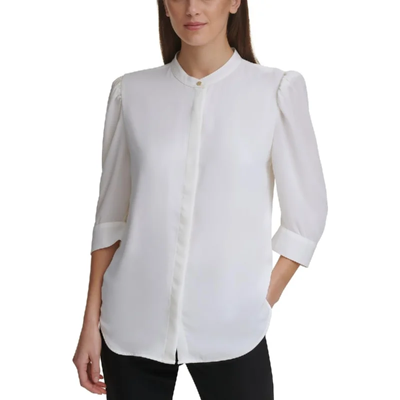 Womens Button Down Work Day Wear Blouse Drape Neck Blouse