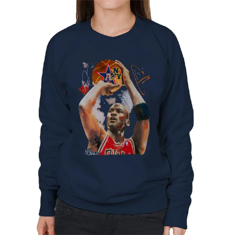 Sidney Maurer Original Portrait Of Michael Jordan Bulls Red Jersey Women's Sweatshirt Hoodie with Set-In Sleeves Structured Classic