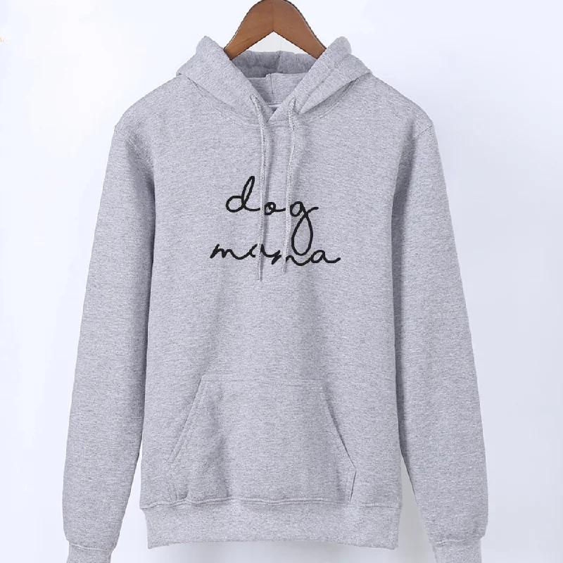 Dog Mama Retro Script Hoodie (MRK X) Hoodie with Applique Textured Unique