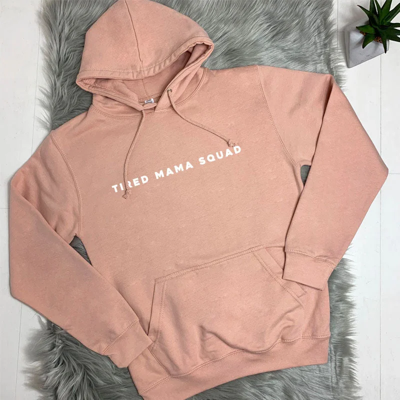 Tired Mama Squad Basic Hoodie (MRK X) Hoodie with Frayed Bohemian Relaxed