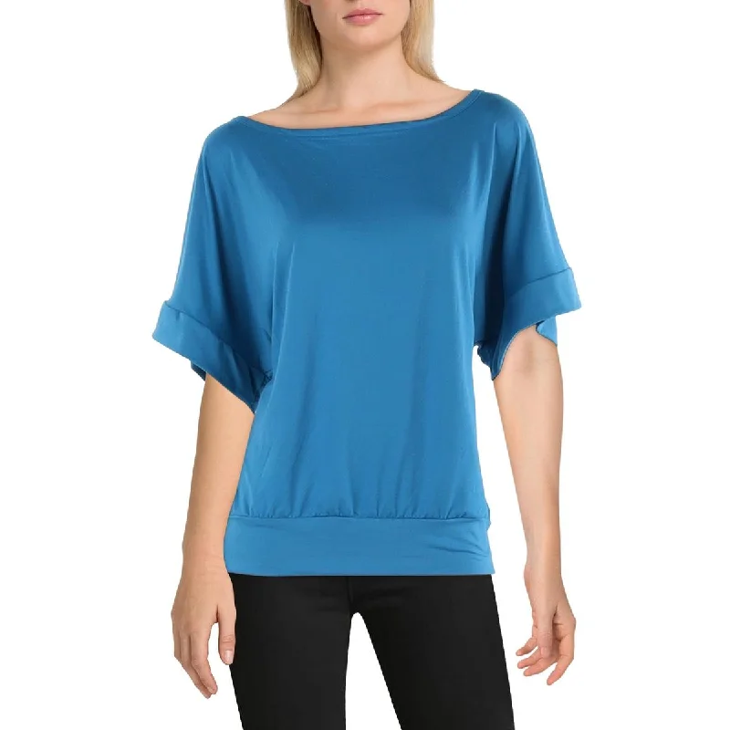 Womens Scoop Neck Kimono Sleeve Blouse Double-Layered Blouse